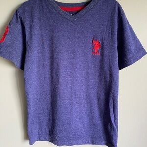 US. POLO ASSN. Kid's Purple V-neck Short Sleeve T-shirt Size 7 Arm Pocket